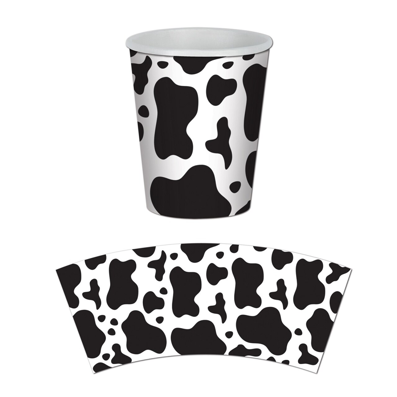 Party Central Club Pack of 96 Black and White Cow Print Disposable Paper Drinking Party Tumbler Cups 9 oz.